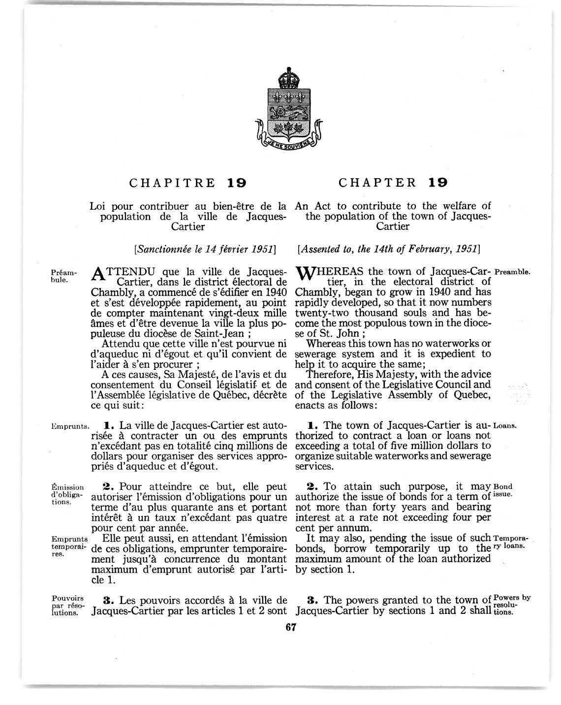 Loi pour contribuer au bien-être de la population de la ville de Jacques-Cartier