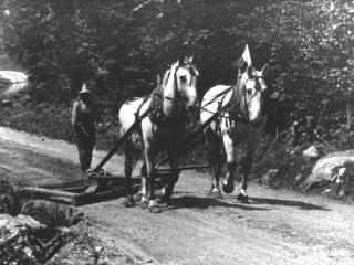 Niveleuse tirée par des chevaux dans la Municipalité de paroisse de Saint-Antoine de Longueuil